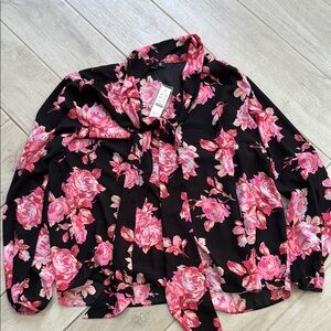 J. Crew Pink Long Sleeve Blouse with Sailor Collar and Tie Front